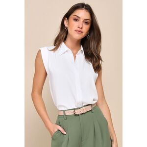 Lulus Chic Candidate White Collared Sleeveless Button-up Top - Size XS